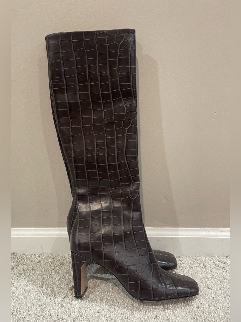 Schultz Daisy Crocodile-Embossed High Boots Size 5B Women's Brown